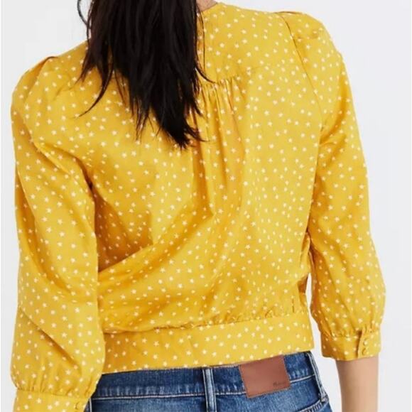 Madewell Wrap Top in Star Scatter Yellow Cotton Cropped Boho Preppy Size S - Picture 3 of 13